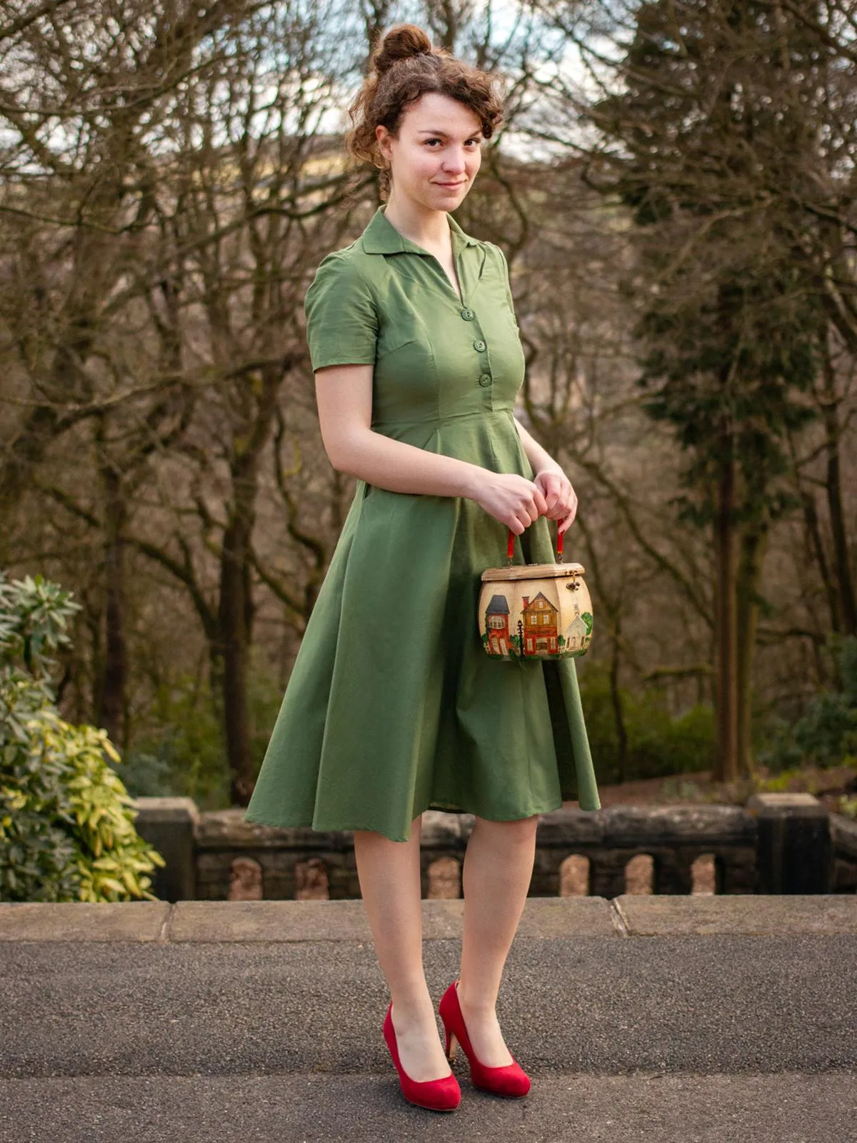 1940s Vintage Melody Shirtwaist Dress in Willow Green