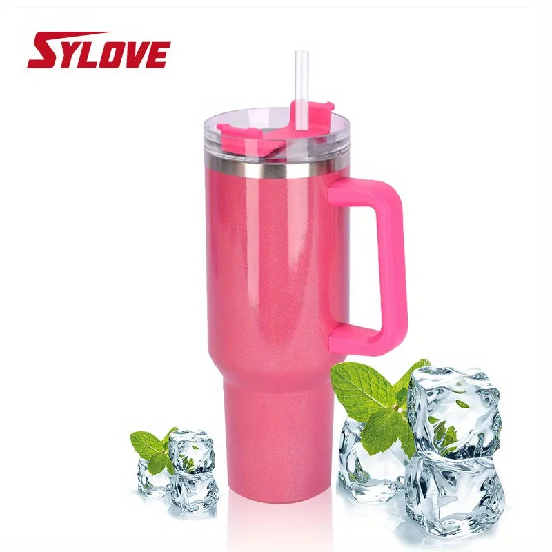 1pc Sylove 40oz Gradient Tumbler With Handle And Straw - Double-Walled Insulated Cup For Hot And Cold Drinks, Perfect For Travel And Outdoor Activities