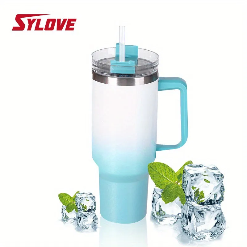 1pc Sylove 40oz Gradient Tumbler With Handle And Straw - Double-Walled Insulated Cup For Hot And Cold Drinks, Perfect For Travel And Outdoor Activities