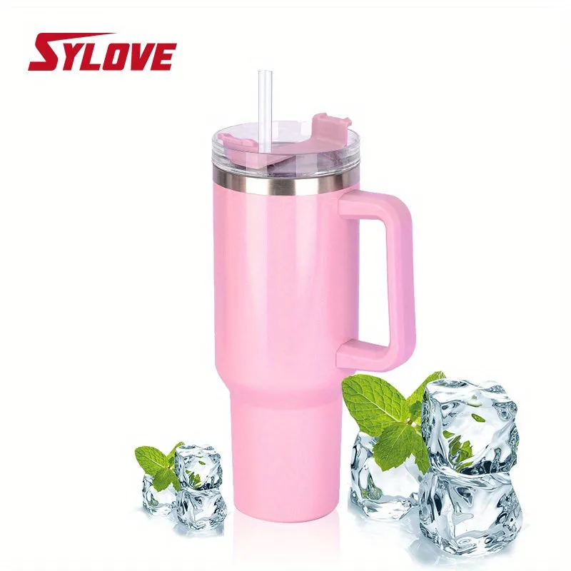 1pc Sylove 40oz Gradient Tumbler With Handle And Straw - Double-Walled Insulated Cup For Hot And Cold Drinks, Perfect For Travel And Outdoor Activities