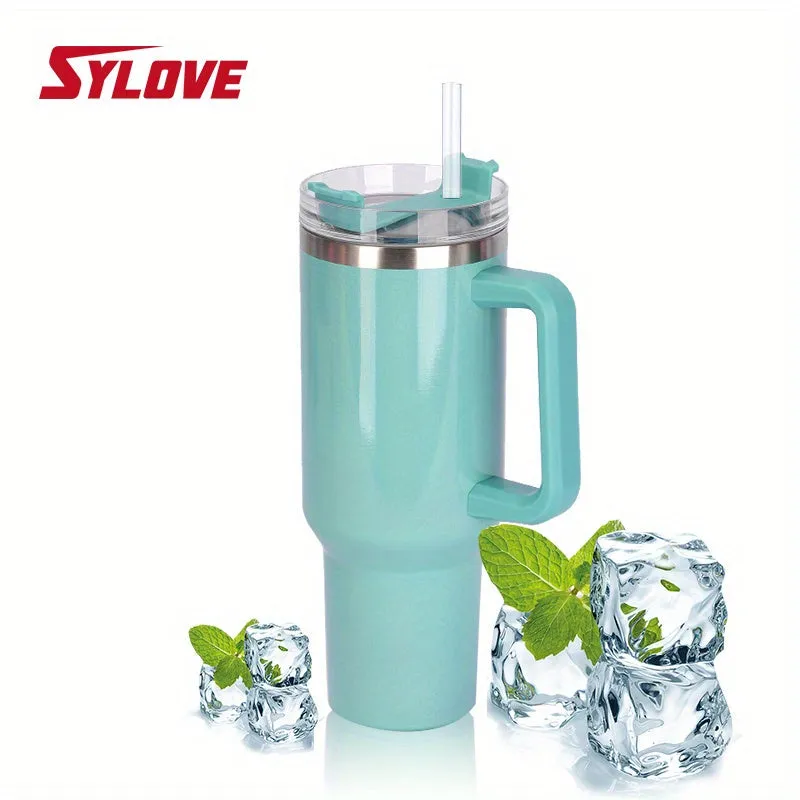 1pc Sylove 40oz Gradient Tumbler With Handle And Straw - Double-Walled Insulated Cup For Hot And Cold Drinks, Perfect For Travel And Outdoor Activities