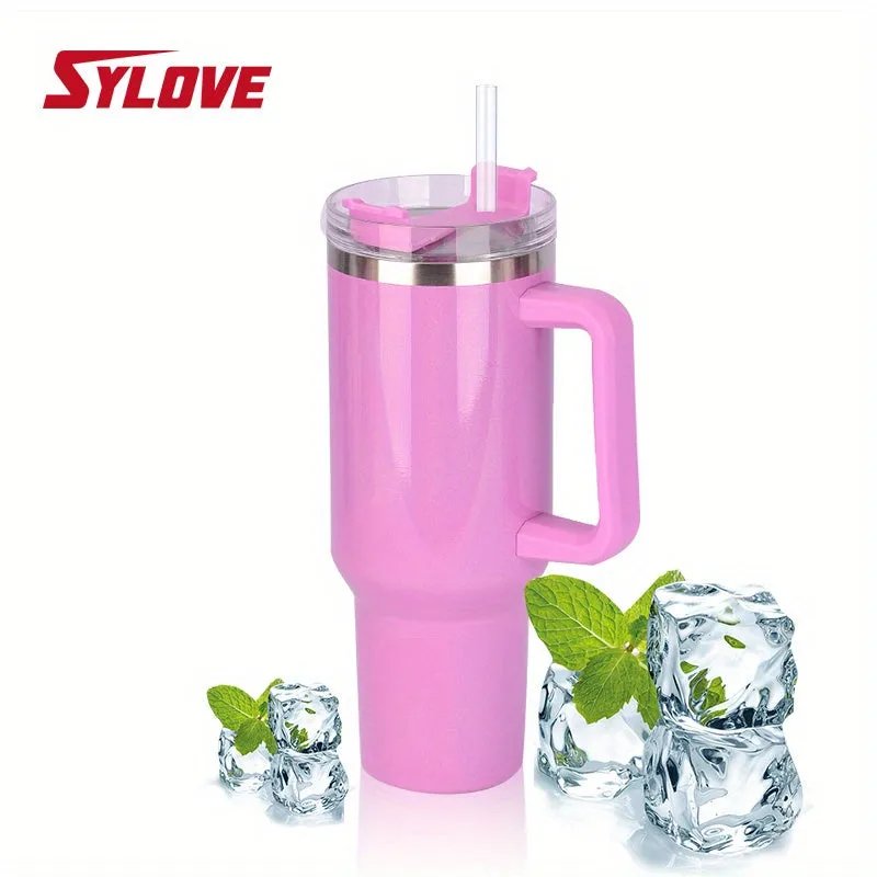 1pc Sylove 40oz Gradient Tumbler With Handle And Straw - Double-Walled Insulated Cup For Hot And Cold Drinks, Perfect For Travel And Outdoor Activities