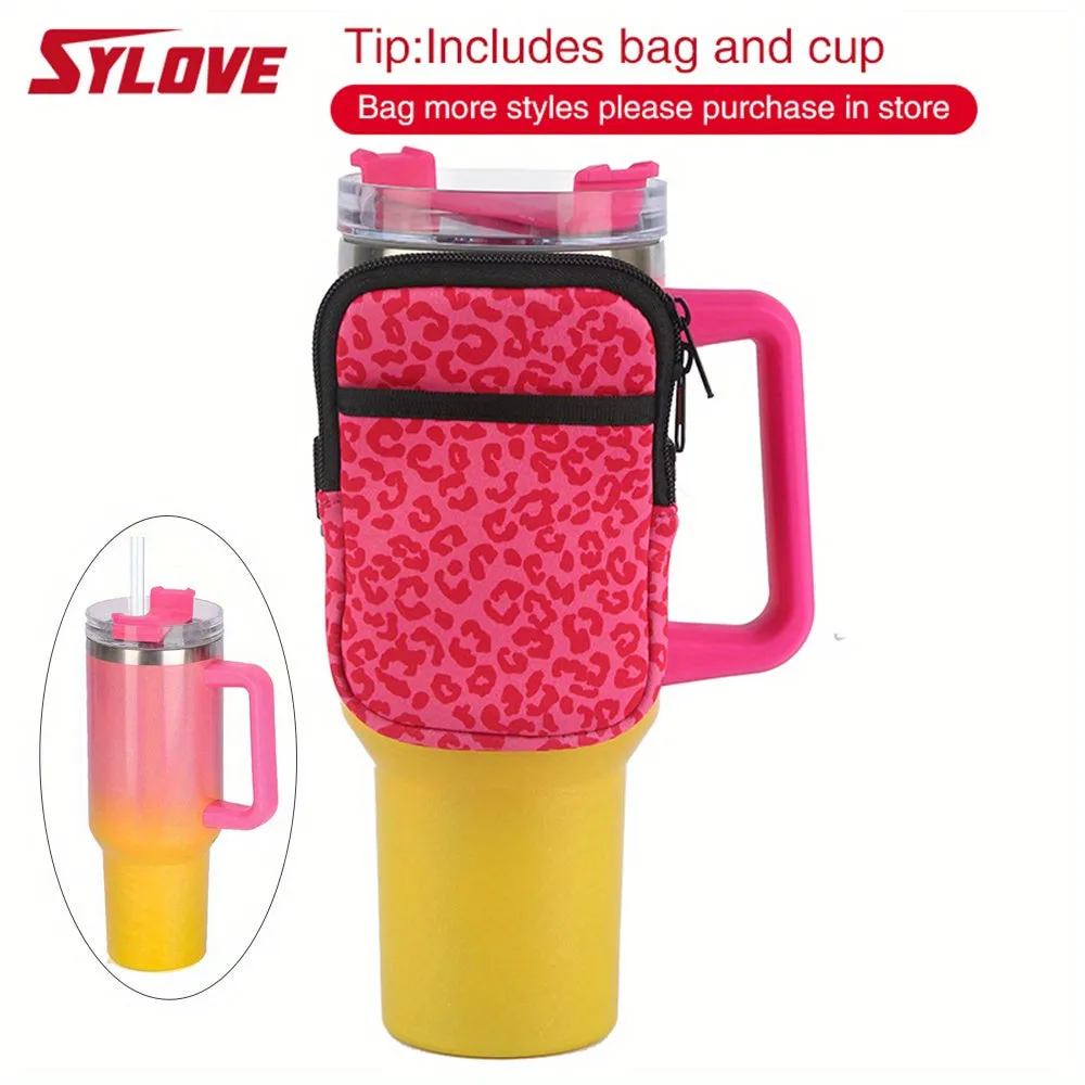 1pc Sylove 40oz Gradient Tumbler With Handle And Straw - Double-Walled Insulated Cup For Hot And Cold Drinks, Perfect For Travel And Outdoor Activities