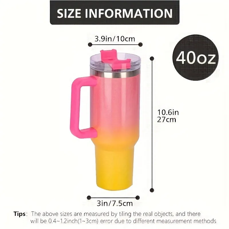 1pc Sylove 40oz Gradient Tumbler With Handle And Straw - Double-Walled Insulated Cup For Hot And Cold Drinks, Perfect For Travel And Outdoor Activities