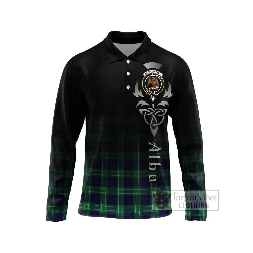 Abercrombie Tartan Long Sleeve Polo Shirt Featuring Alba Gu Brath Family Crest Celtic Inspired