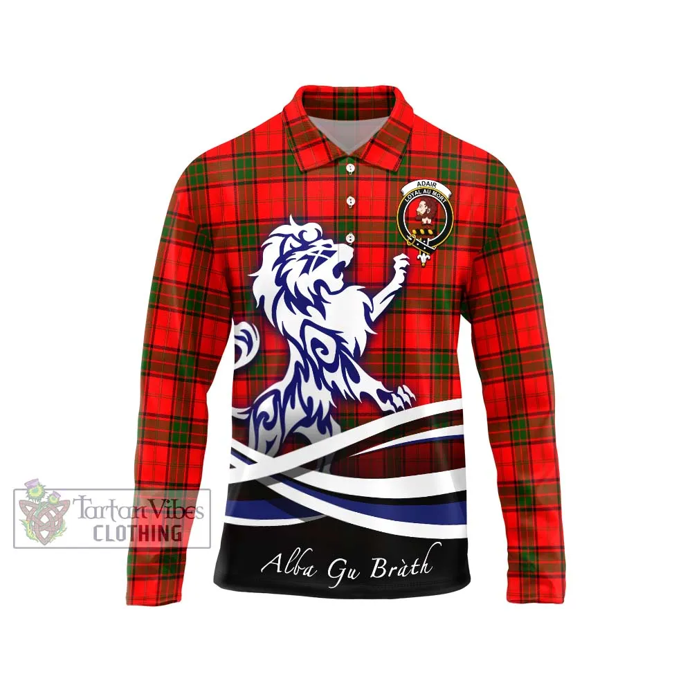 Adair Tartan Long Sleeve Polo Shirt with Alba Gu Brath Regal Lion Emblem