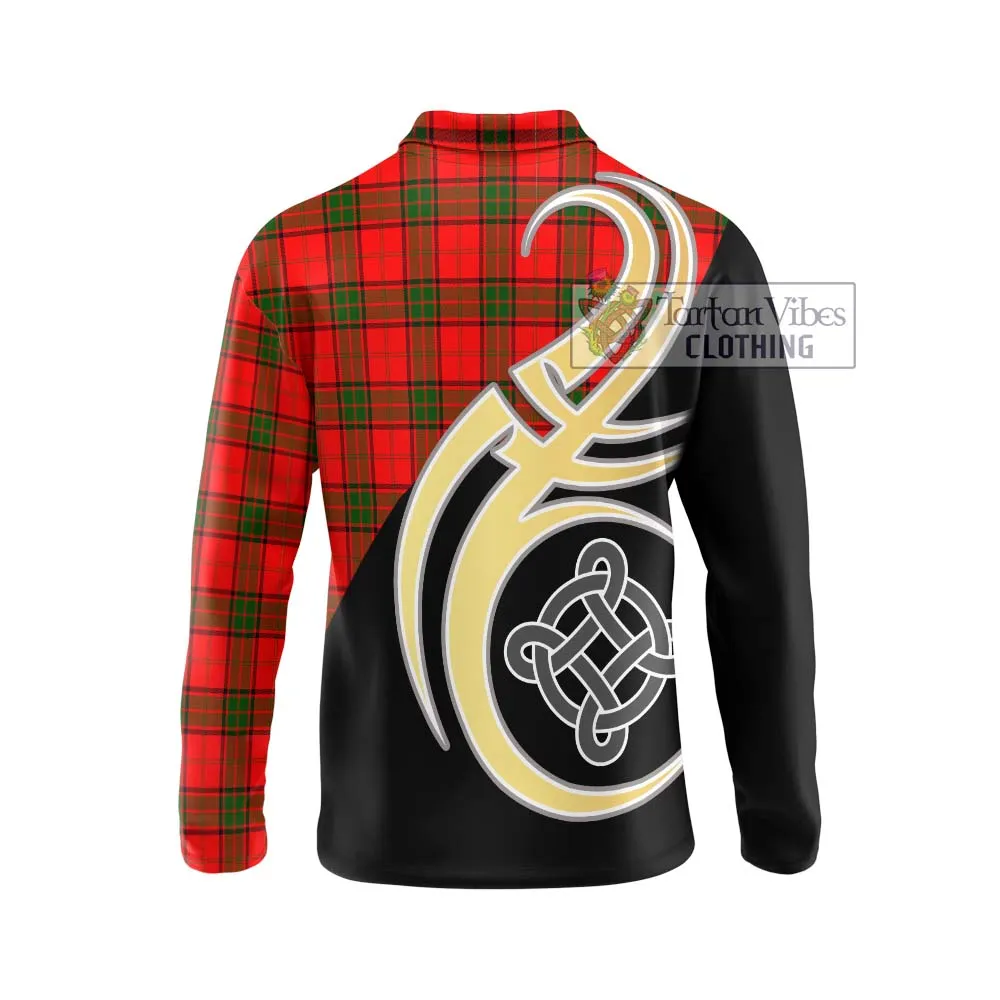 Adair Tartan Long Sleeve Polo Shirt with Family Crest and Celtic Symbol Style