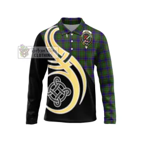 Adam Tartan Long Sleeve Polo Shirt with Family Crest and Celtic Symbol Style