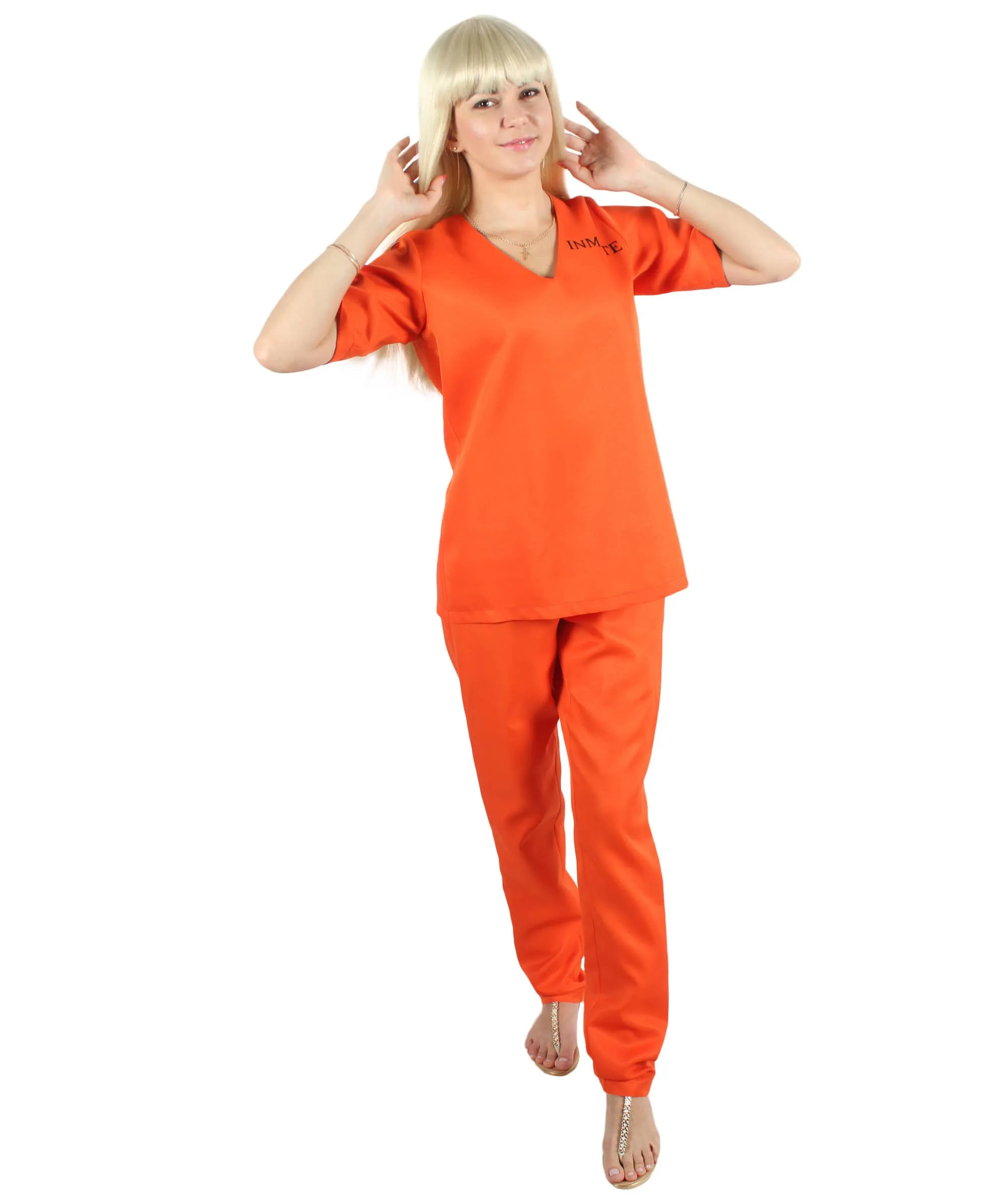 Adult Women’s Orange Convicted Criminal Prisoner Uniform Costume | Multiple Size Options