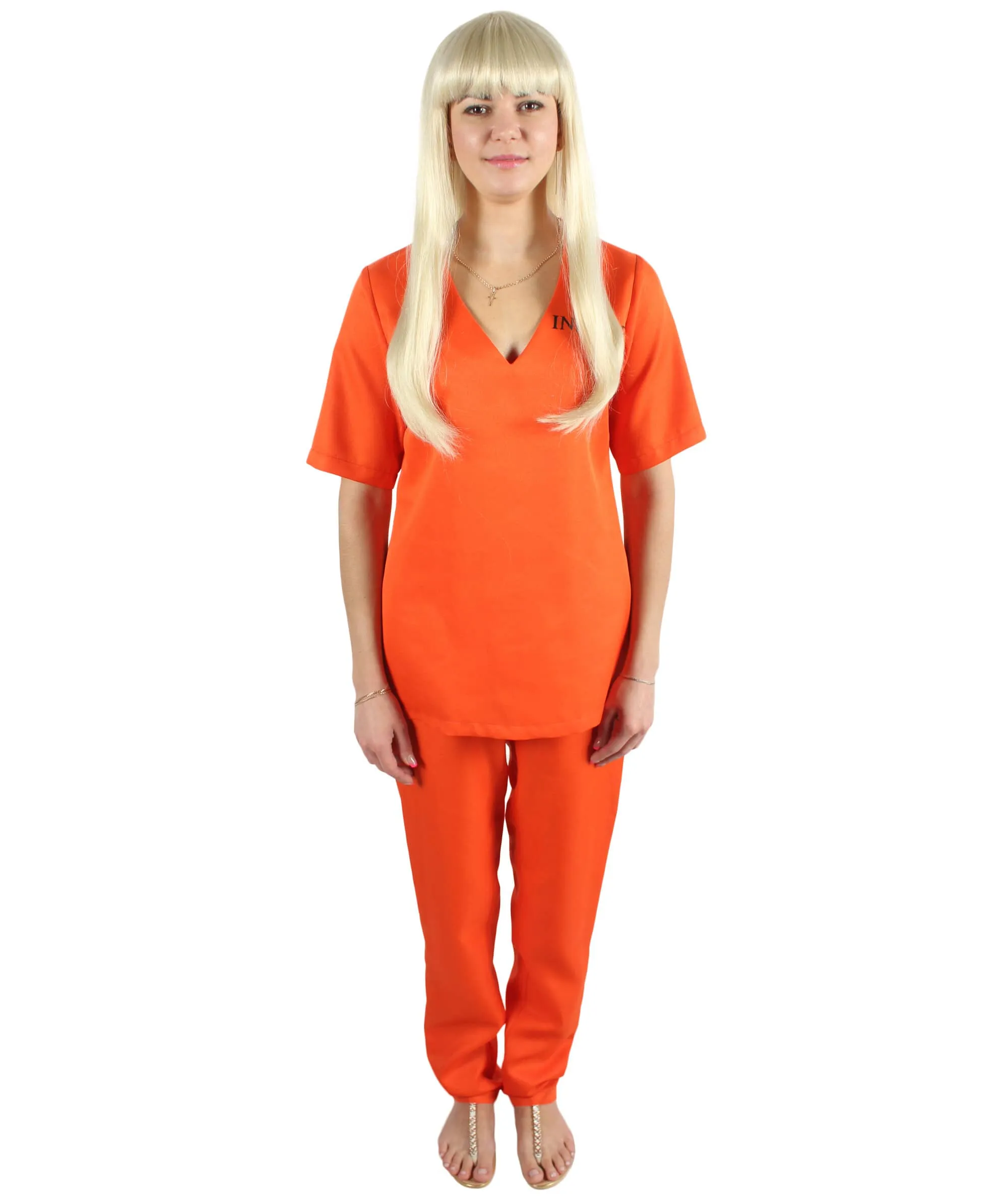 Adult Women’s Orange Convicted Criminal Prisoner Uniform Costume | Multiple Size Options