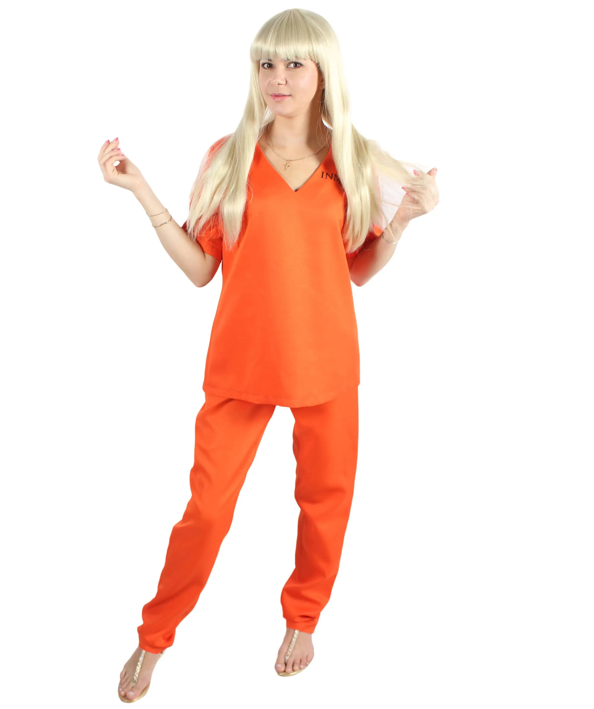 Adult Women’s Orange Convicted Criminal Prisoner Uniform Costume | Multiple Size Options