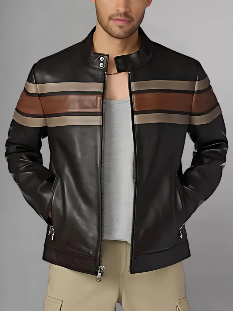 Agostini Distressed Stripped Racer Jacket