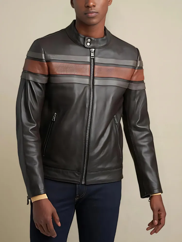 Agostini Distressed Stripped Racer Jacket