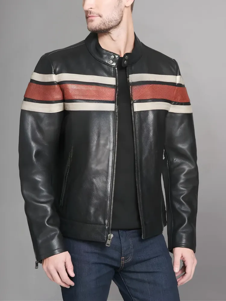 Agostini Distressed Stripped Racer Jacket