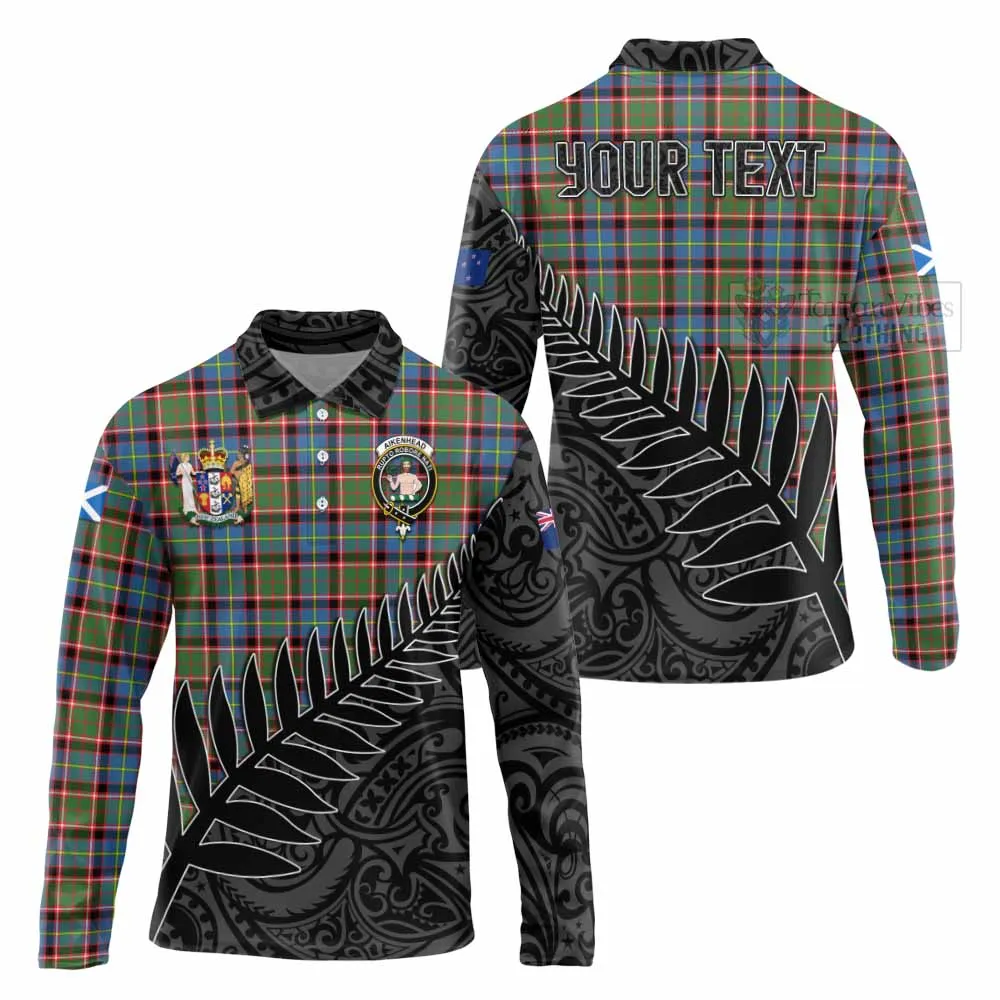 Aikenhead Crest Tartan Long Sleeve Polo Shirt with New Zealand Silver Fern Half Style