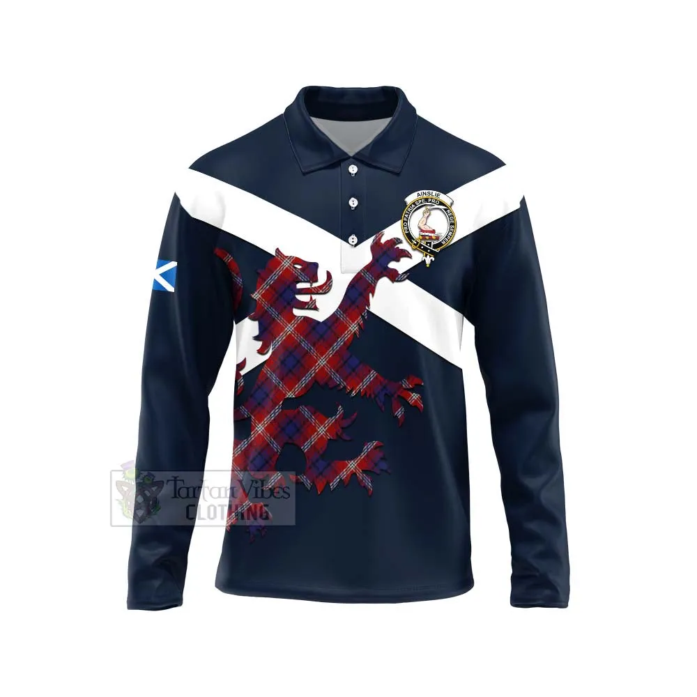 Ainslie Tartan Lion Rampant Long Sleeve Polo Shirt  Proudly Display Your Heritage with Alba Gu Brath and Clan Name