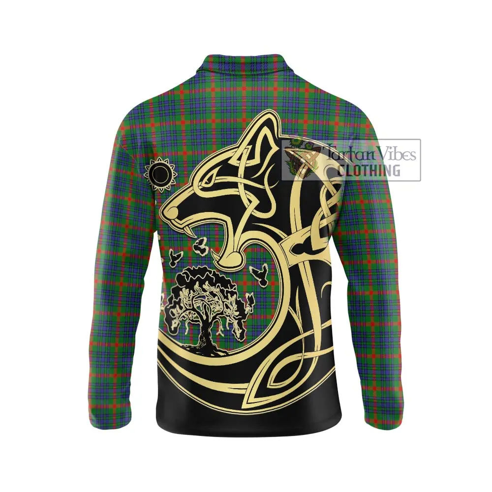 Aiton Tartan Long Sleeve Polo Shirt with Family Crest Celtic Wolf Style