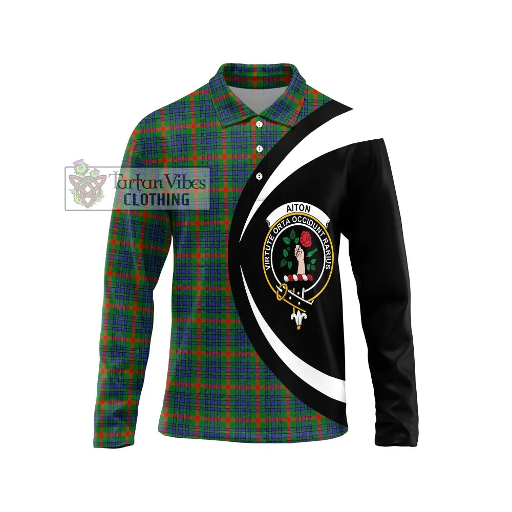 Aiton Tartan Long Sleeve Polo Shirt with Family Crest Circle Style