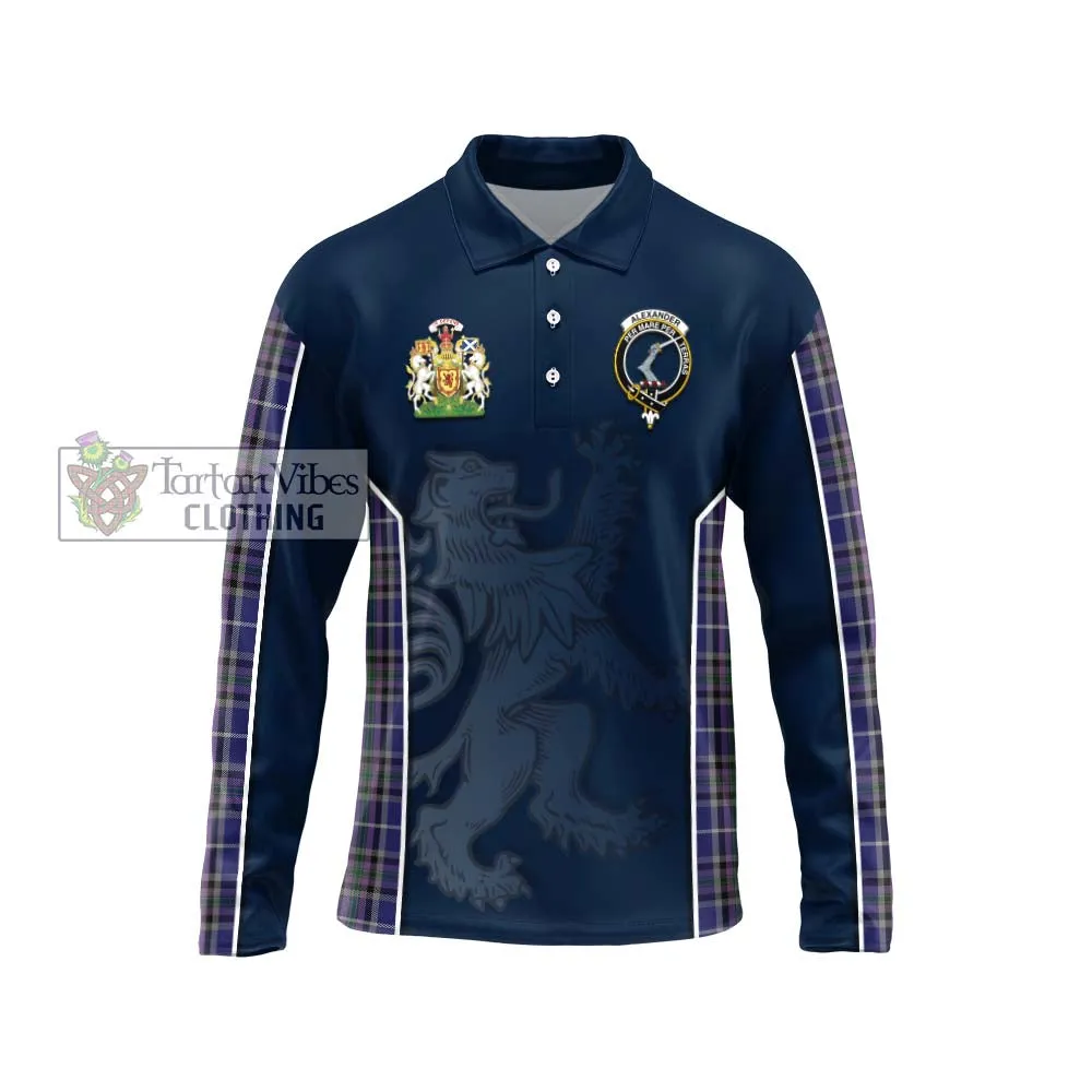 Alexander of Menstry Tartan Long Sleeve Polo Shirt with Family Crest and Lion Rampant Vibes Sport Style