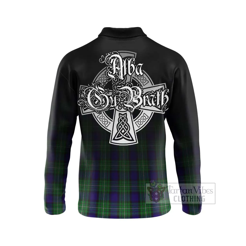 Alexander Tartan Long Sleeve Polo Shirt Featuring Alba Gu Brath Family Crest Celtic Inspired