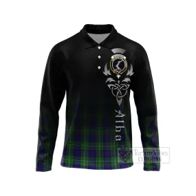 Alexander Tartan Long Sleeve Polo Shirt Featuring Alba Gu Brath Family Crest Celtic Inspired