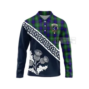 Alexander Tartan Long Sleeve Polo Shirt Featuring Thistle and Scotland Map