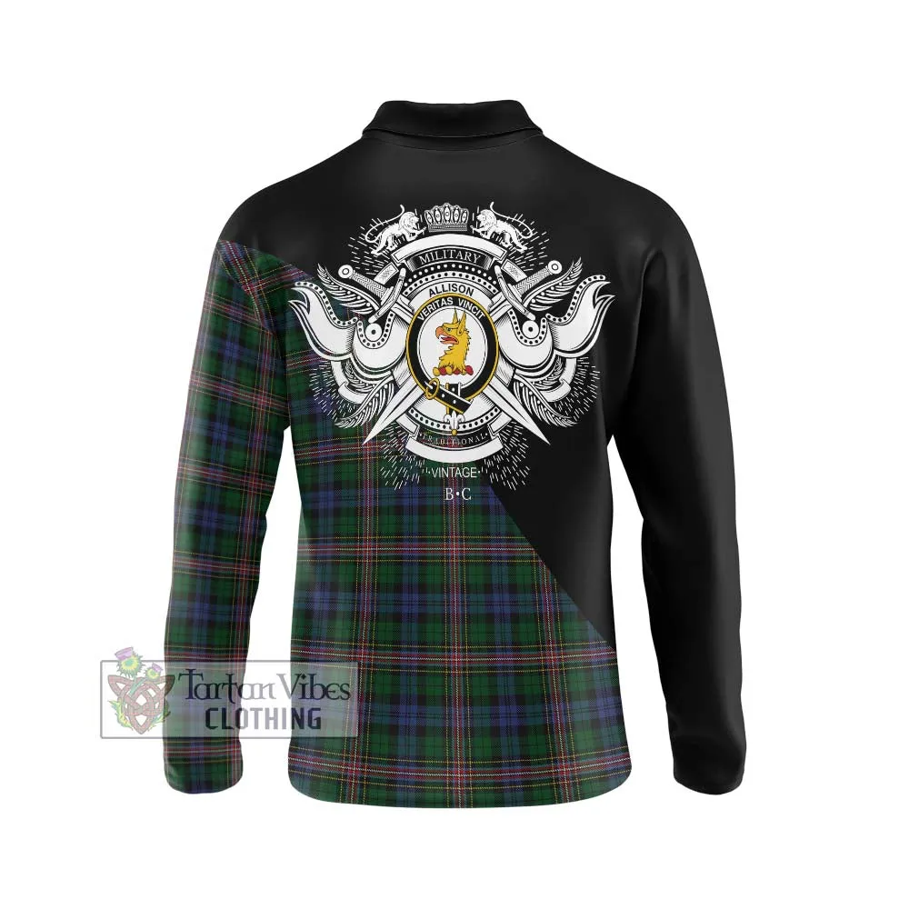 Allison Tartan Long Sleeve Polo Shirt with Family Crest and Military Logo Style