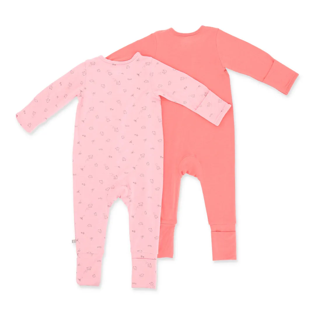 An Adventure Bamboo Zippy Baby Jumpsuit 2Pc Bundle (Pink)