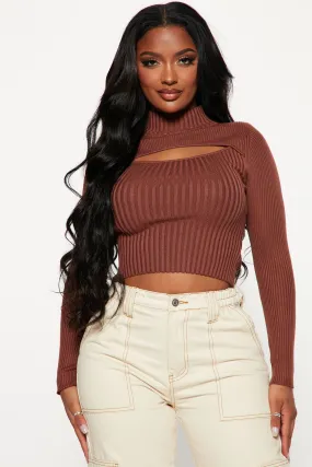 Anabella Cut Out Turtleneck Sweater - Brown