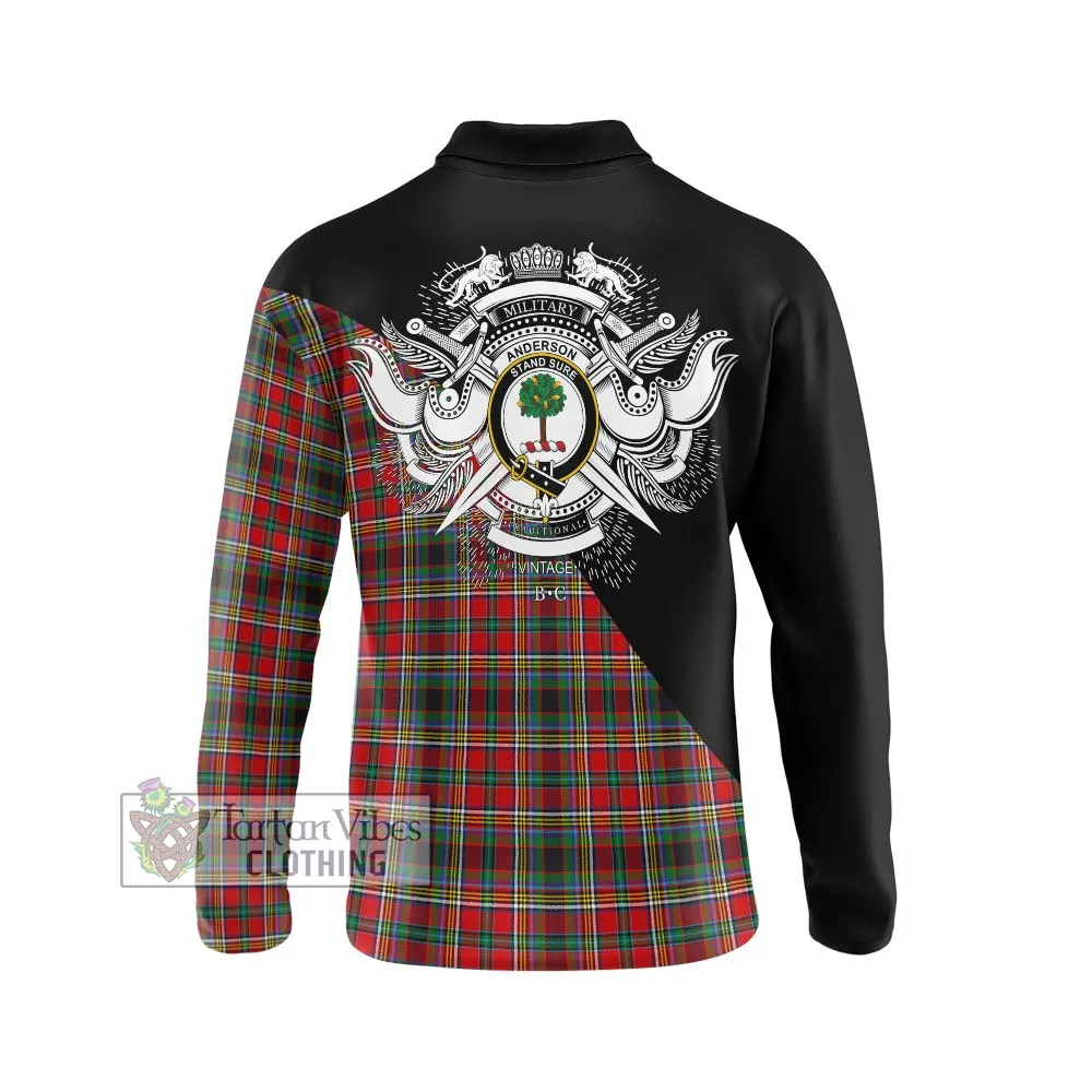 Anderson of Arbrake Tartan Long Sleeve Polo Shirt with Family Crest and Military Logo Style