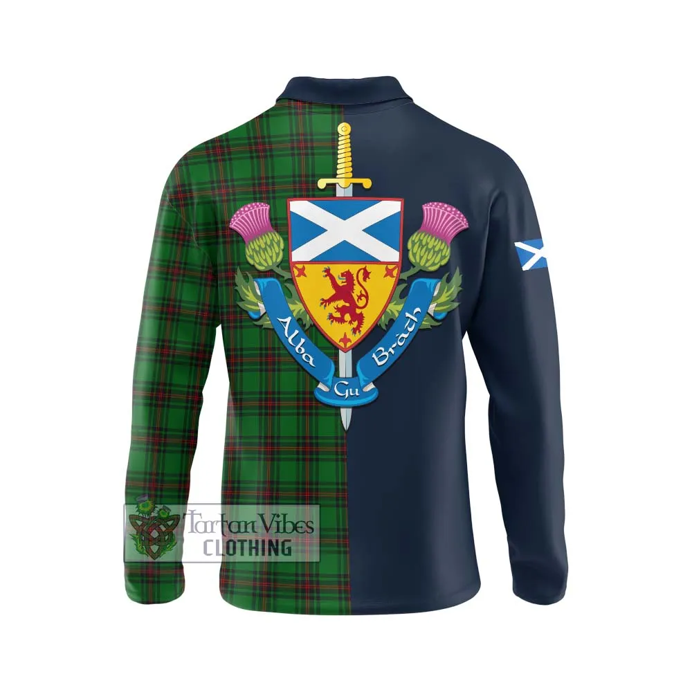 Anstruther Tartan Long Sleeve Polo Shirt Alba with Scottish Lion Royal Arm Half Style