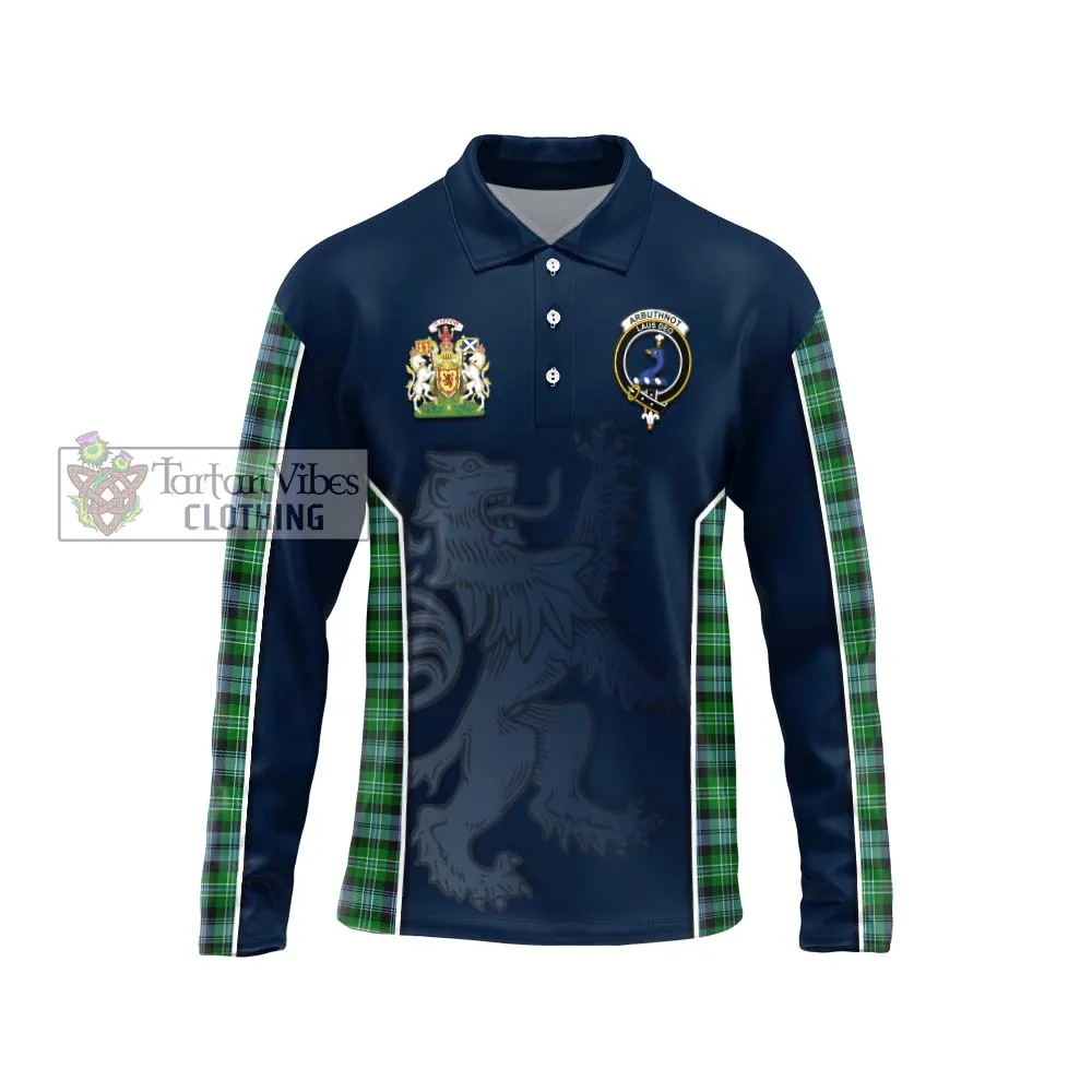 Arbuthnot Ancient Tartan Long Sleeve Polo Shirt with Family Crest and Lion Rampant Vibes Sport Style