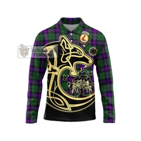 Armstrong Modern Tartan Long Sleeve Polo Shirt with Family Crest Celtic Wolf Style