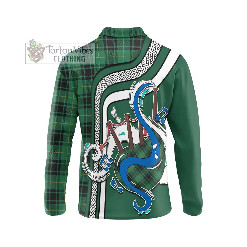 Arthur Ancient Tartan Long Sleeve Polo Shirt with Epic Bagpipe Style