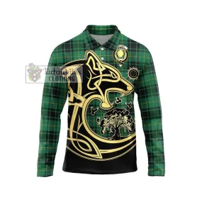 Arthur Ancient Tartan Long Sleeve Polo Shirt with Family Crest Celtic Wolf Style