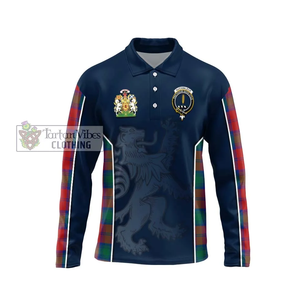 Auchinleck (Affleck) Tartan Long Sleeve Polo Shirt with Family Crest and Lion Rampant Vibes Sport Style