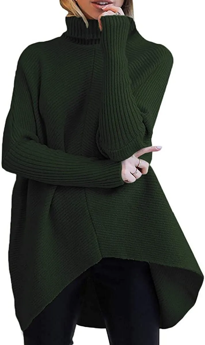 Autumn and winter women's irregular hem turtleneck jumper long sleeve knitted sweater woman