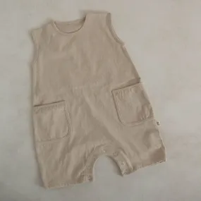 Baby Cotton Sleeveless Pocket Jumpsuit (3-18m)- Beige