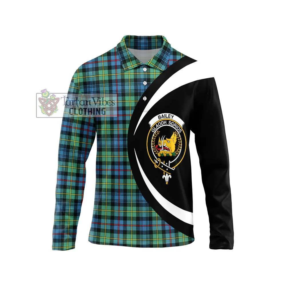 Bailey Ancient Tartan Long Sleeve Polo Shirt with Family Crest Circle Style