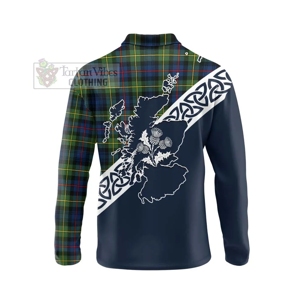 Baillie (Bailey) Tartan Long Sleeve Polo Shirt Featuring Thistle and Scotland Map