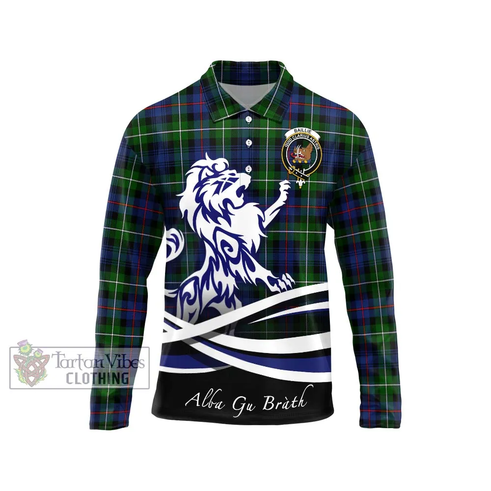 Baillie Tartan Long Sleeve Polo Shirt with Alba Gu Brath Regal Lion Emblem