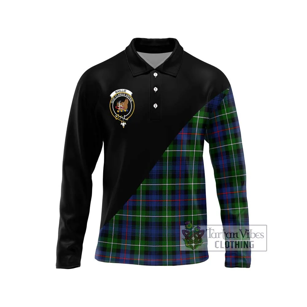 Baillie Tartan Long Sleeve Polo Shirt with Family Crest and Military Logo Style