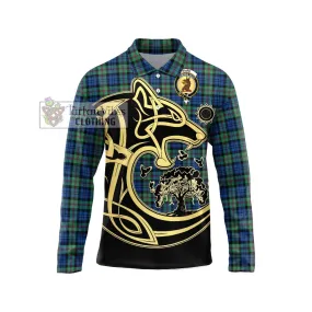 Baird Ancient Tartan Long Sleeve Polo Shirt with Family Crest Celtic Wolf Style