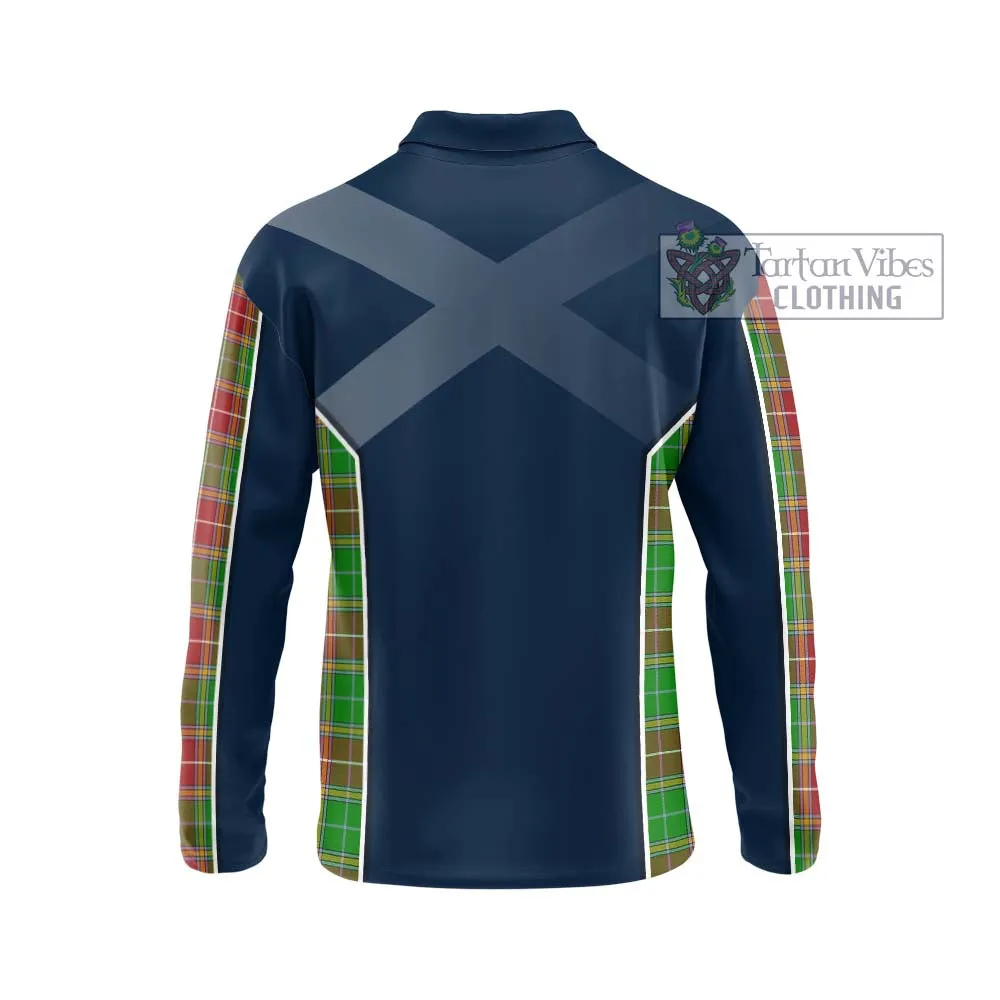 Baxter Modern Tartan Long Sleeve Polo Shirt with Family Crest and Lion Rampant Vibes Sport Style