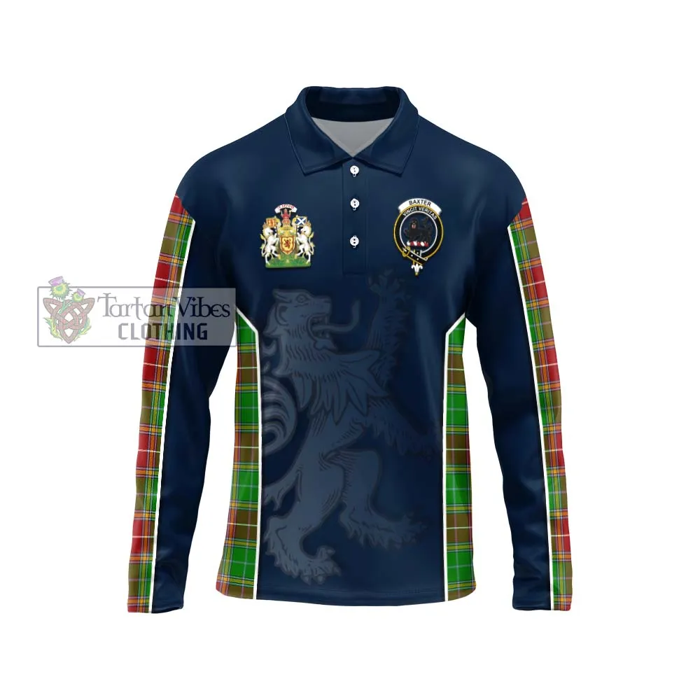 Baxter Modern Tartan Long Sleeve Polo Shirt with Family Crest and Lion Rampant Vibes Sport Style