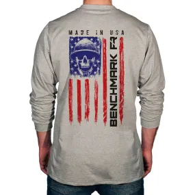 BENCHMARK FR - Skull Flag, Stay Lucky - Flame Resistant Long Sleeve Shirt - Light Gray