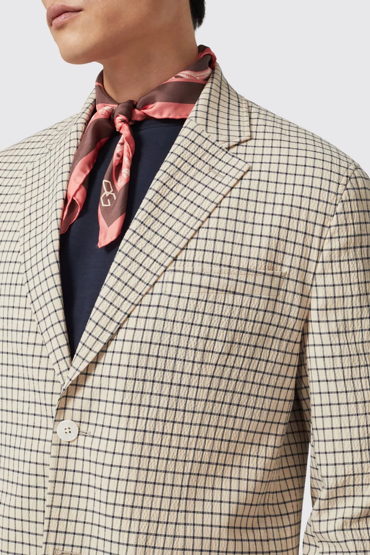 Berkley Tailored Fit Neutral Check Cotton Jacket - ARCHIVE