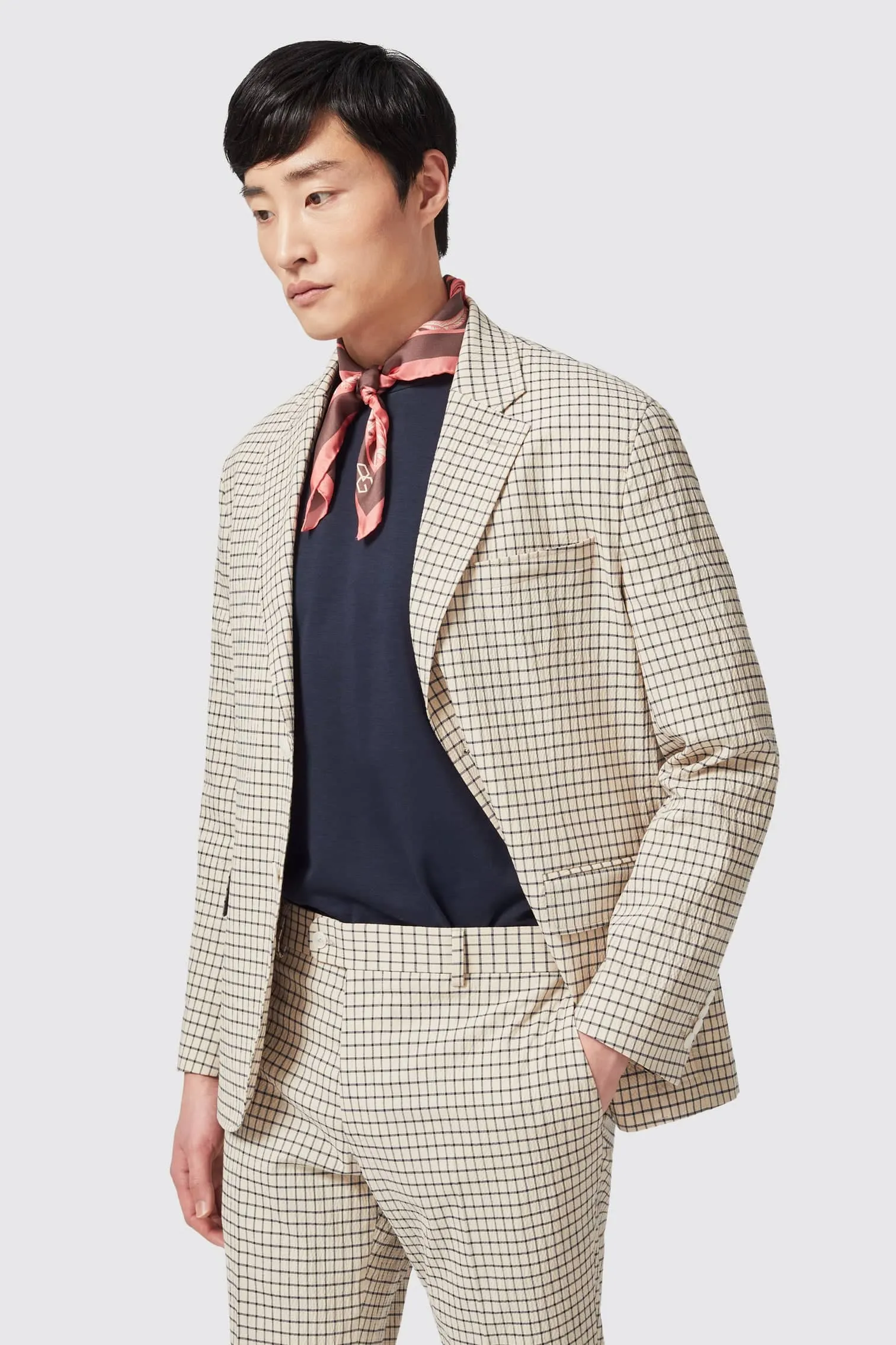 Berkley Tailored Fit Neutral Check Cotton Jacket - ARCHIVE