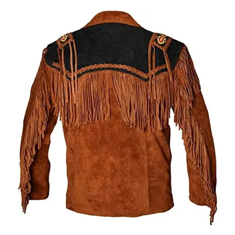 Best Biker Western Cowboy Fringed Suede Leather Brown Black Jacket