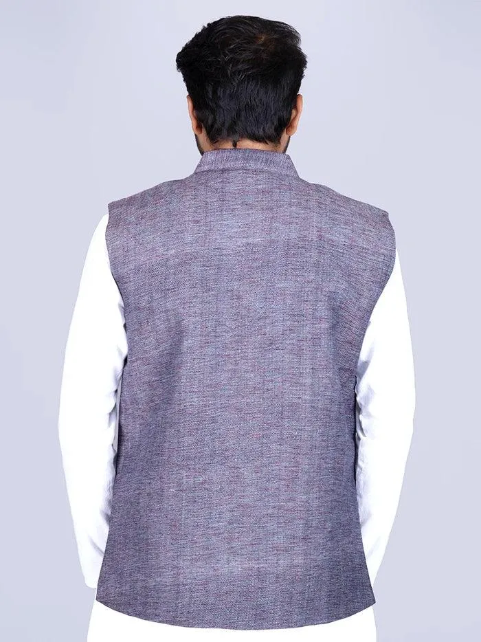 Black & Red Handwoven Cotton Modi Jacket